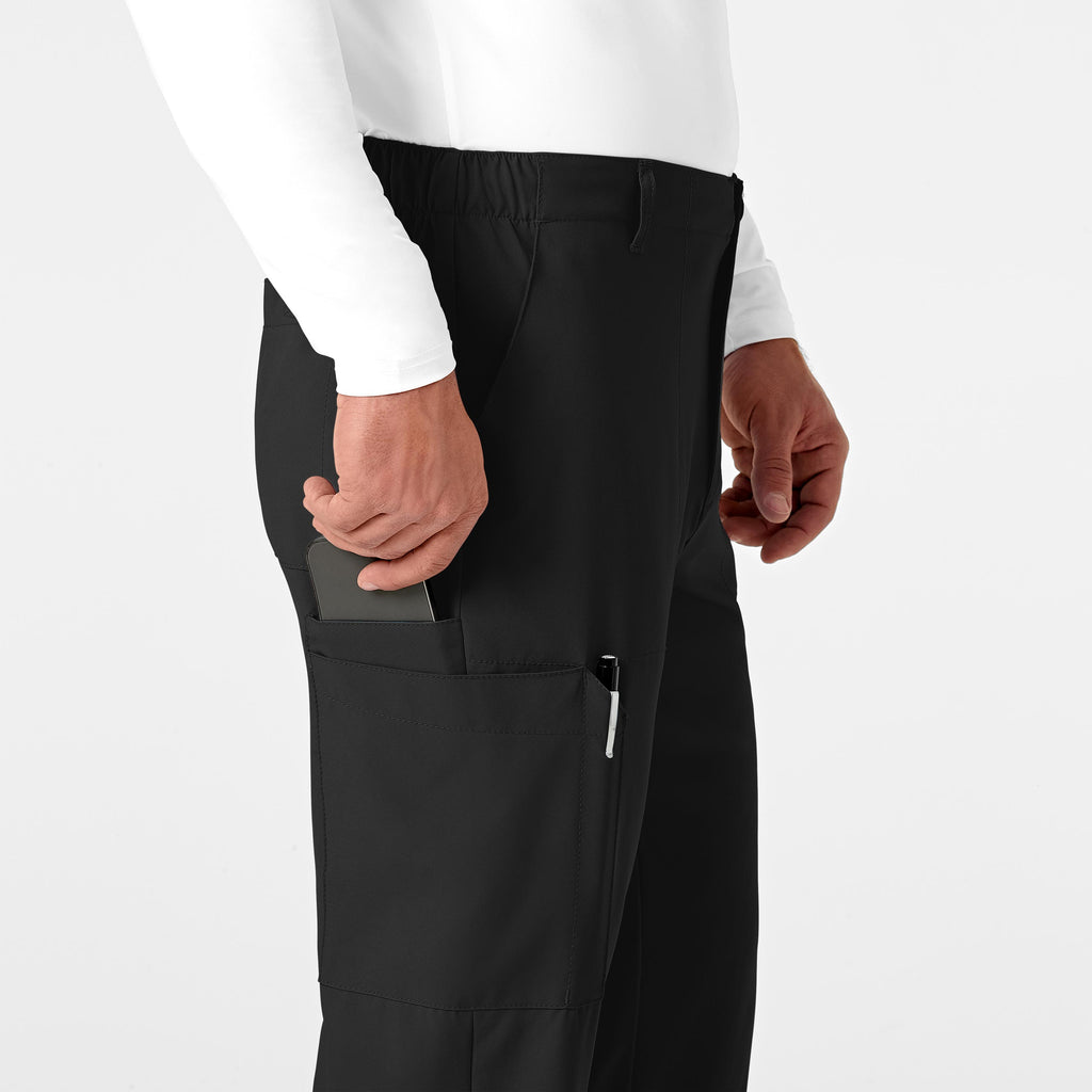 W123 5355 Men's Flat Front Cargo Scrub Pants Black