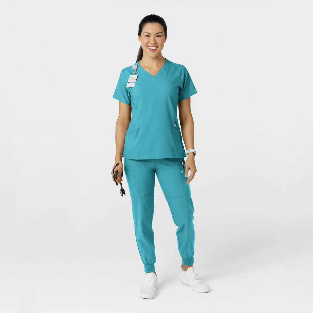 W123 5555 Comfort Waist Cargo Jogger Scrub Pants Teal Blue