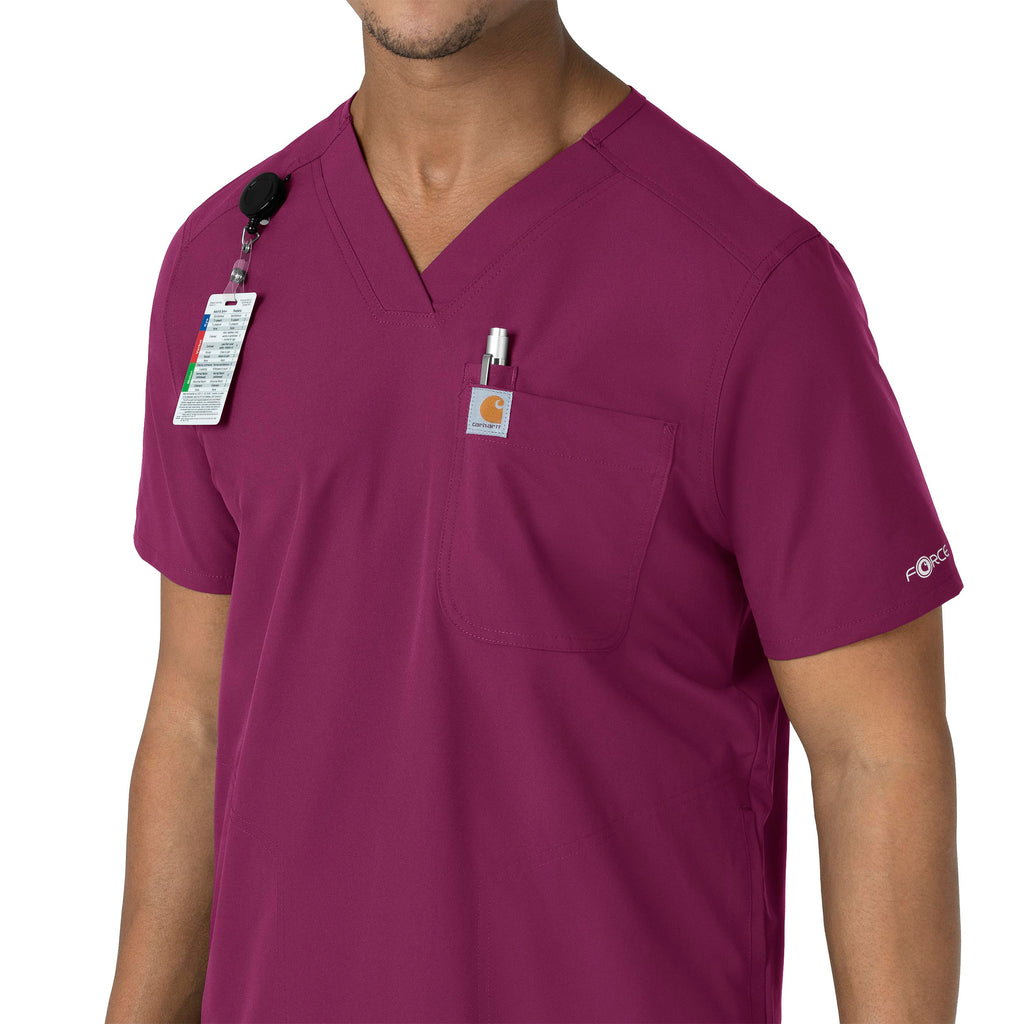 Force Essentials C16113 Men's V-Neck Shirttail Scrub Top Wine