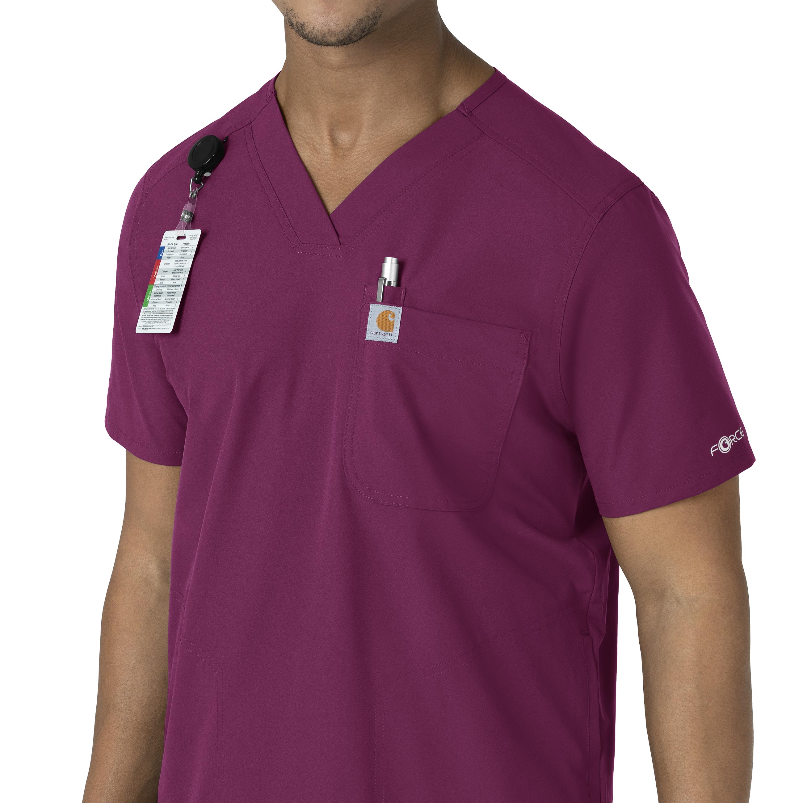 Force Essentials C16113 Men's V-Neck Shirttail Scrub Top Wine