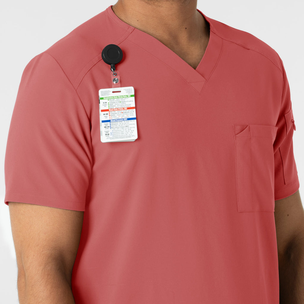RENEW 6834 Men's V-Neck 5 Pocket Scrub Top Mineral Red