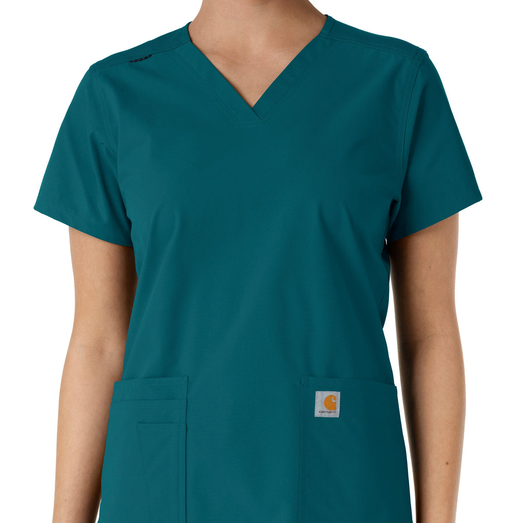 Force Essentials C12313 V-Neck Knit Panel Scrub Top Caribbean