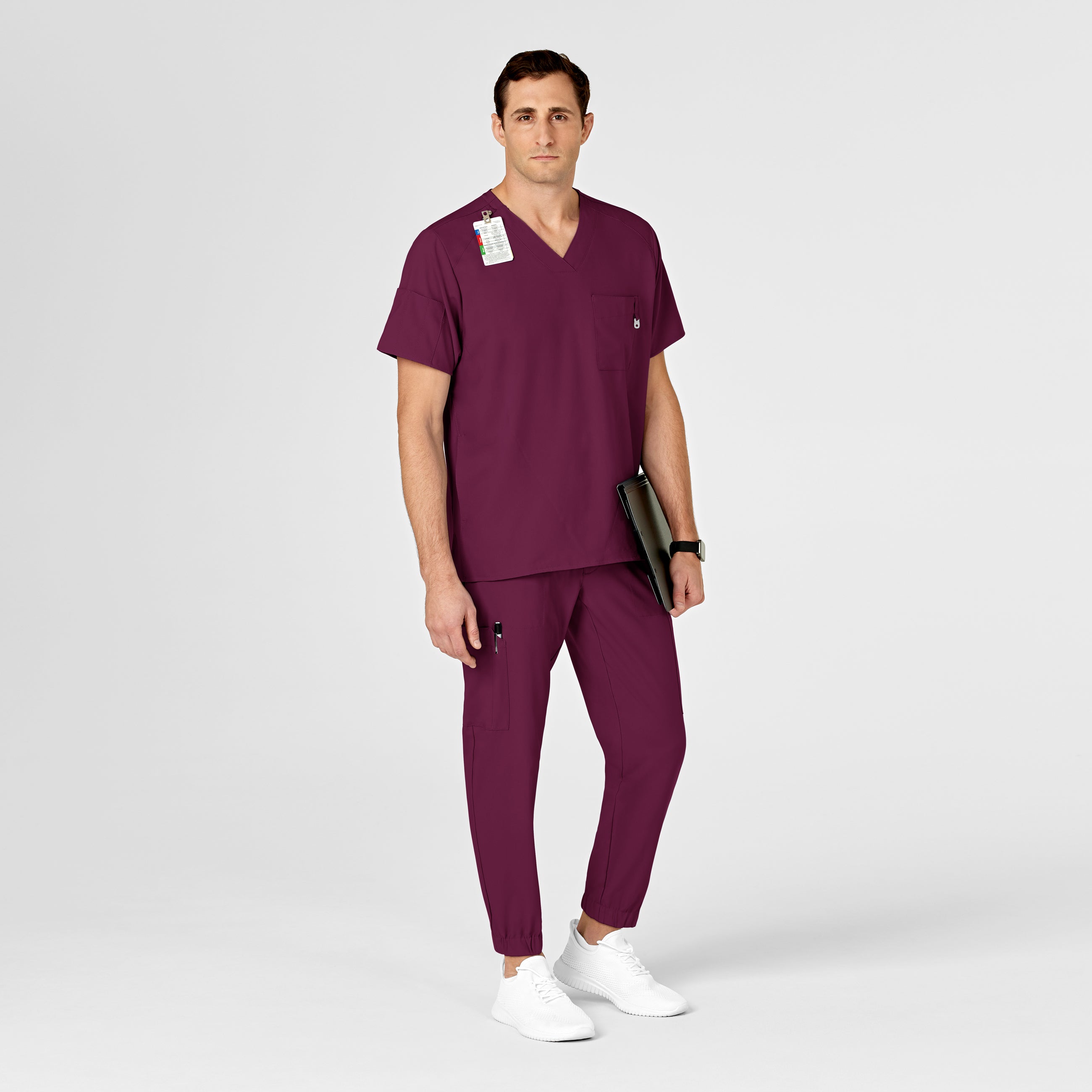 W123 5655 Men's Cargo Jogger Scrub Pants Wine