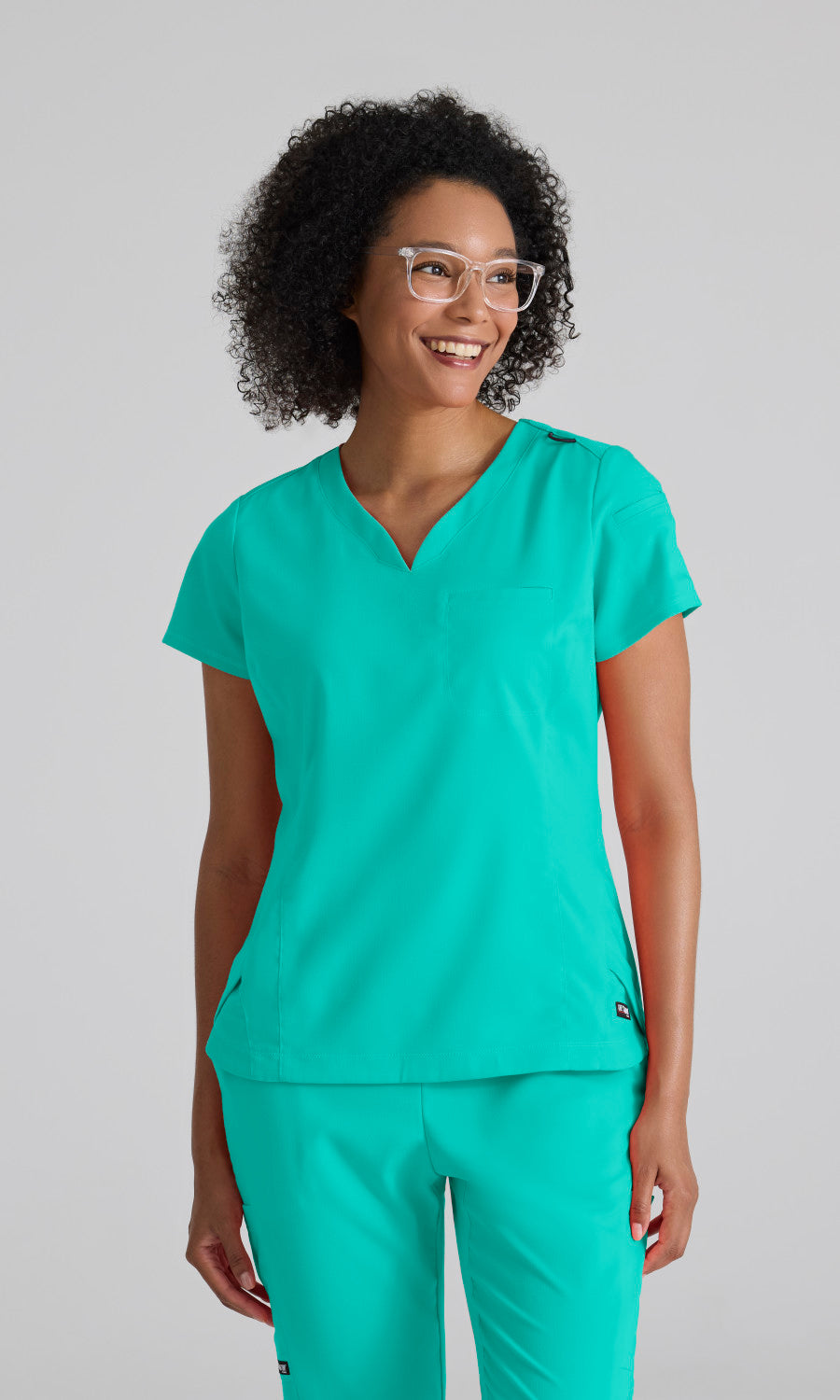 Grey's Anatomy Stretch GRST136 Capri Tuck-in Scrub Top Alpine Aqua