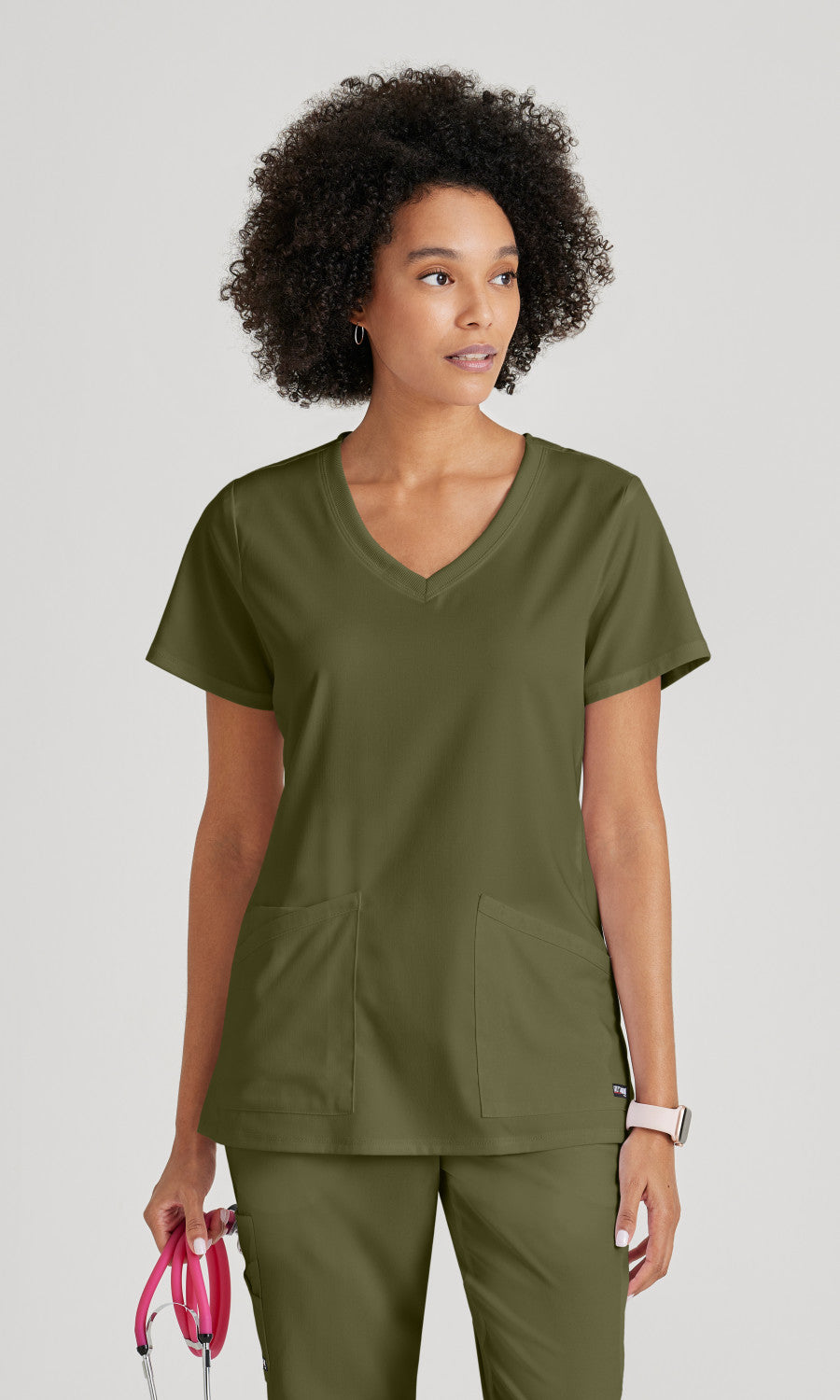 Grey's Anatomy Stretch GRST045 Serena Scrub Top Olive