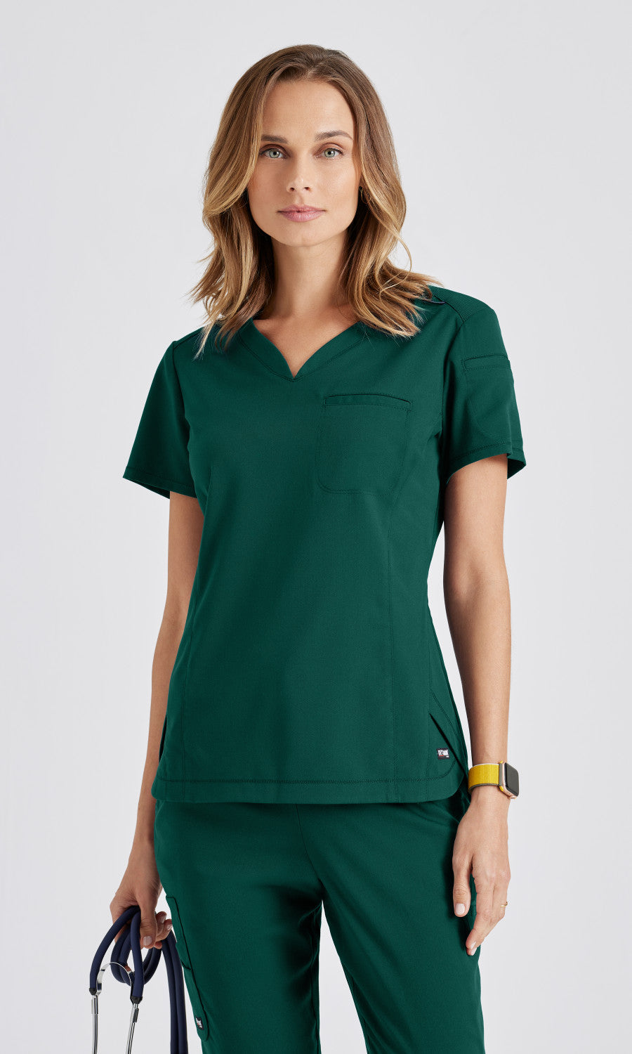 Grey's Anatomy Stretch GRST136 Capri Tuck-in Scrub Top Hunter Green