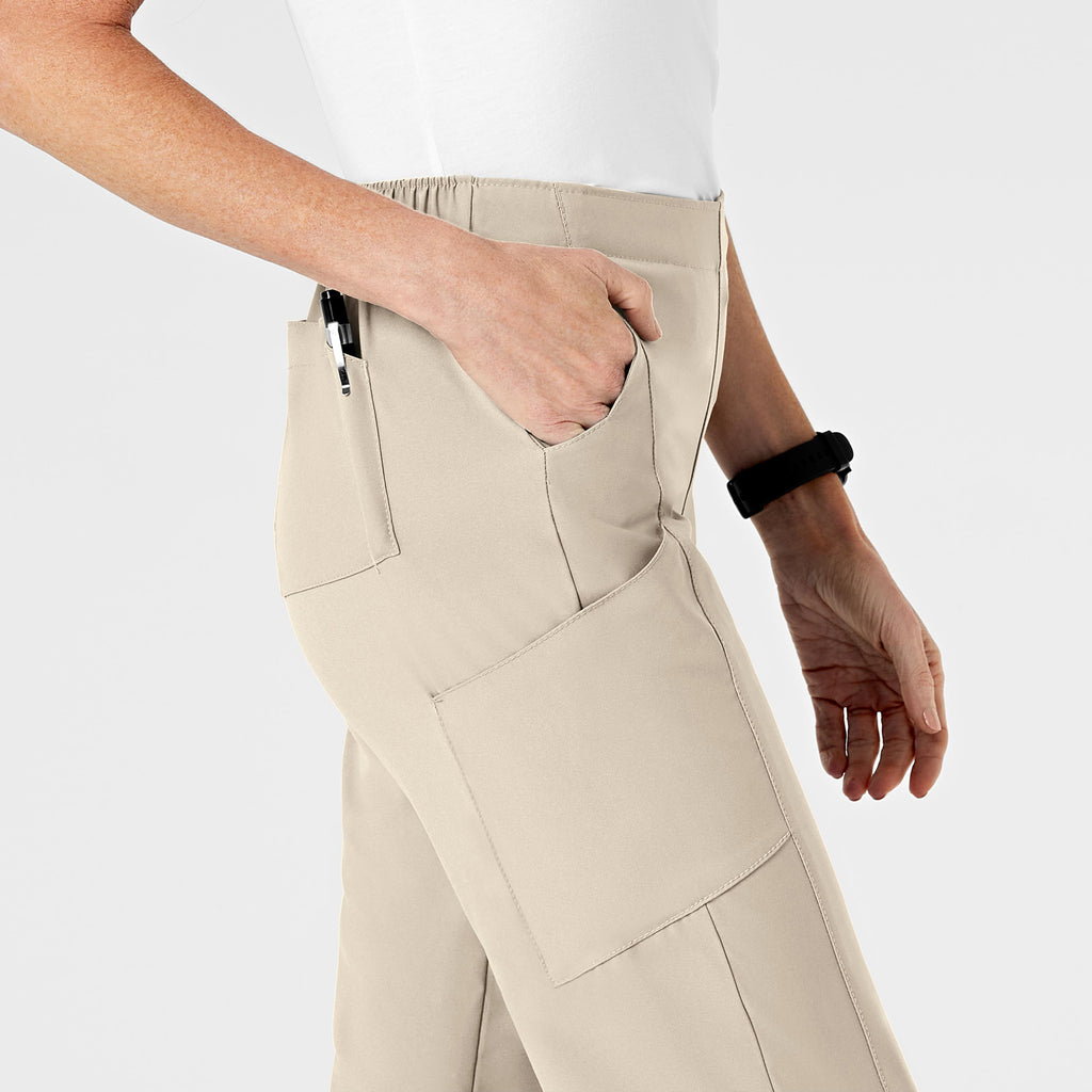W123 5155 Flat Front Cargo Scrub Pants Khaki