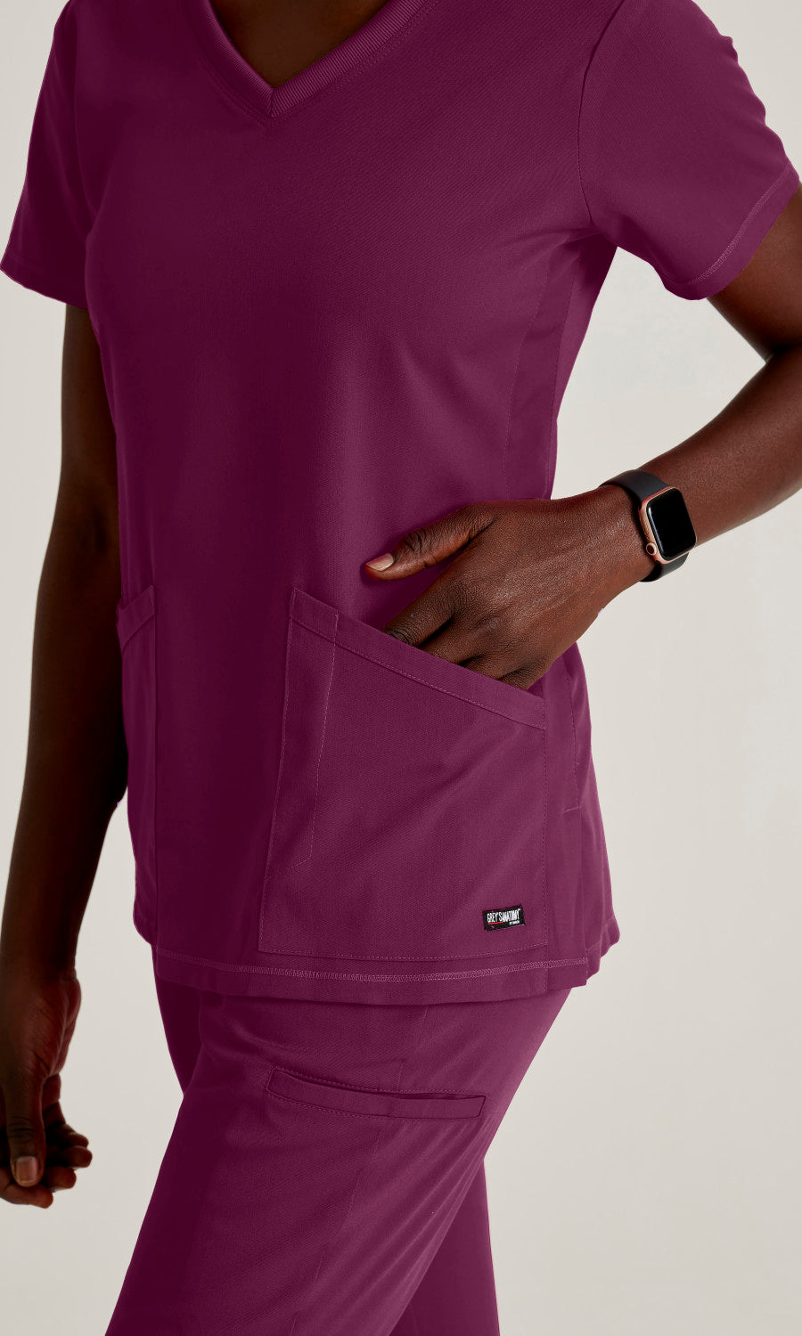 Grey's Anatomy Stretch GRST045 Serena Scrub Top Wine