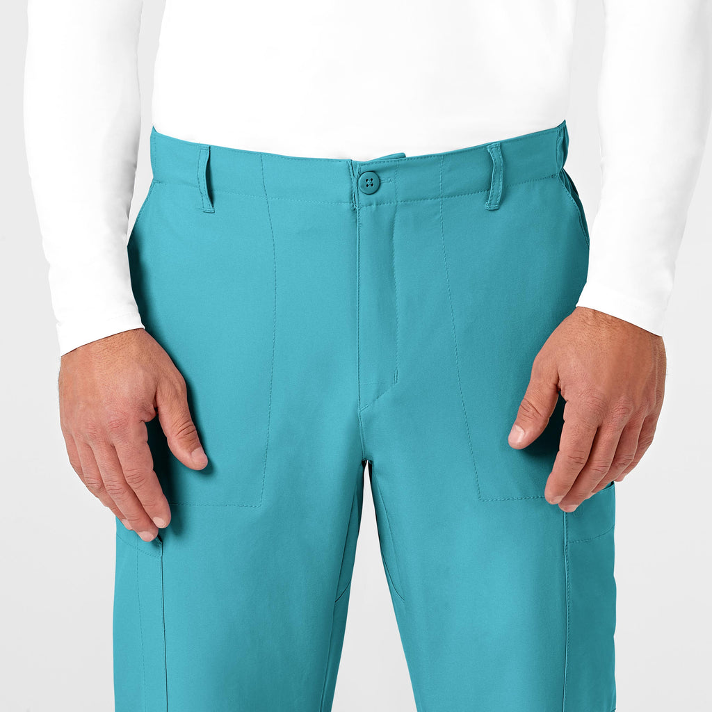 W123 5355 Men's Flat Front Cargo Scrub Pants Teal Blue