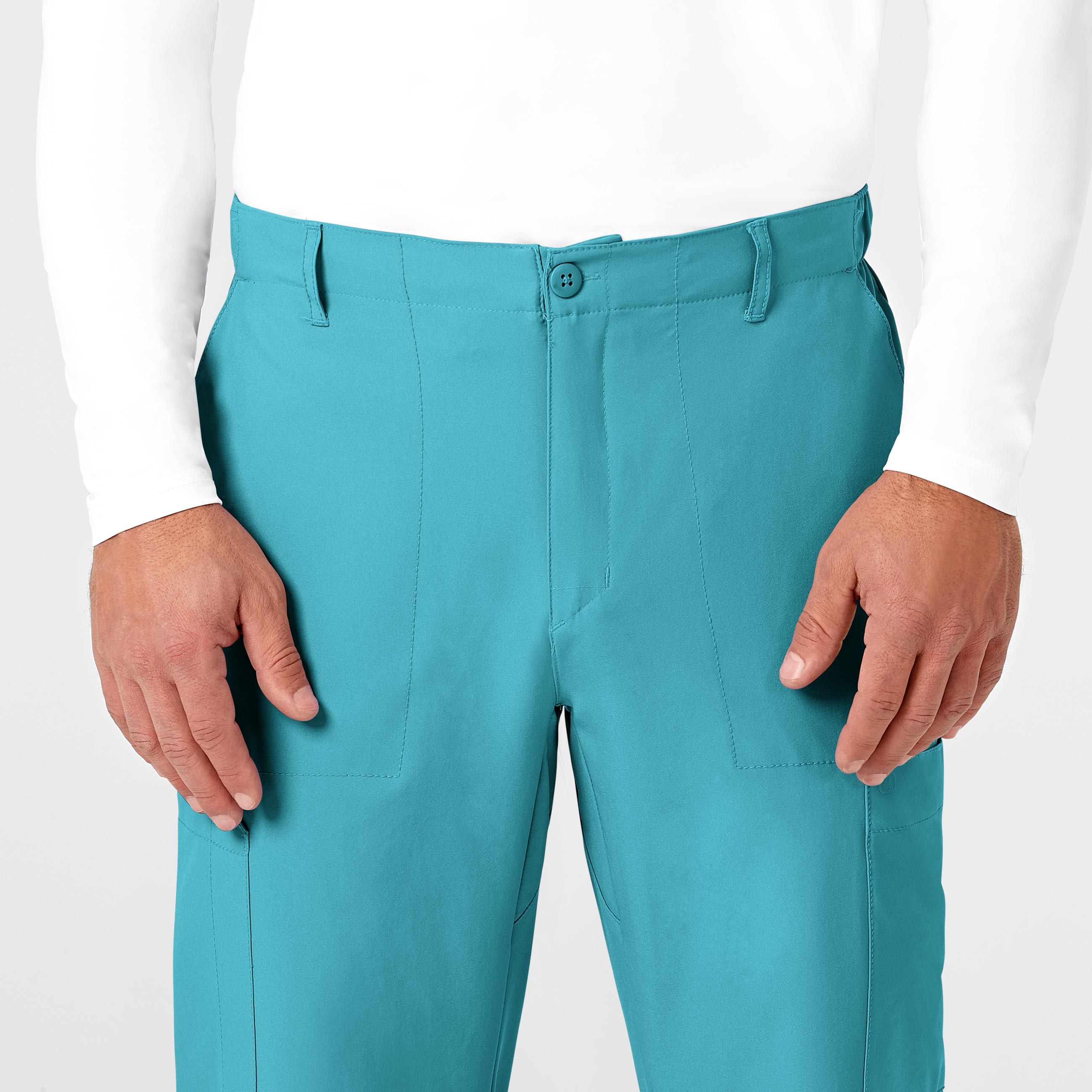 W123 5355 Men's Flat Front Cargo Scrub Pants Teal Blue