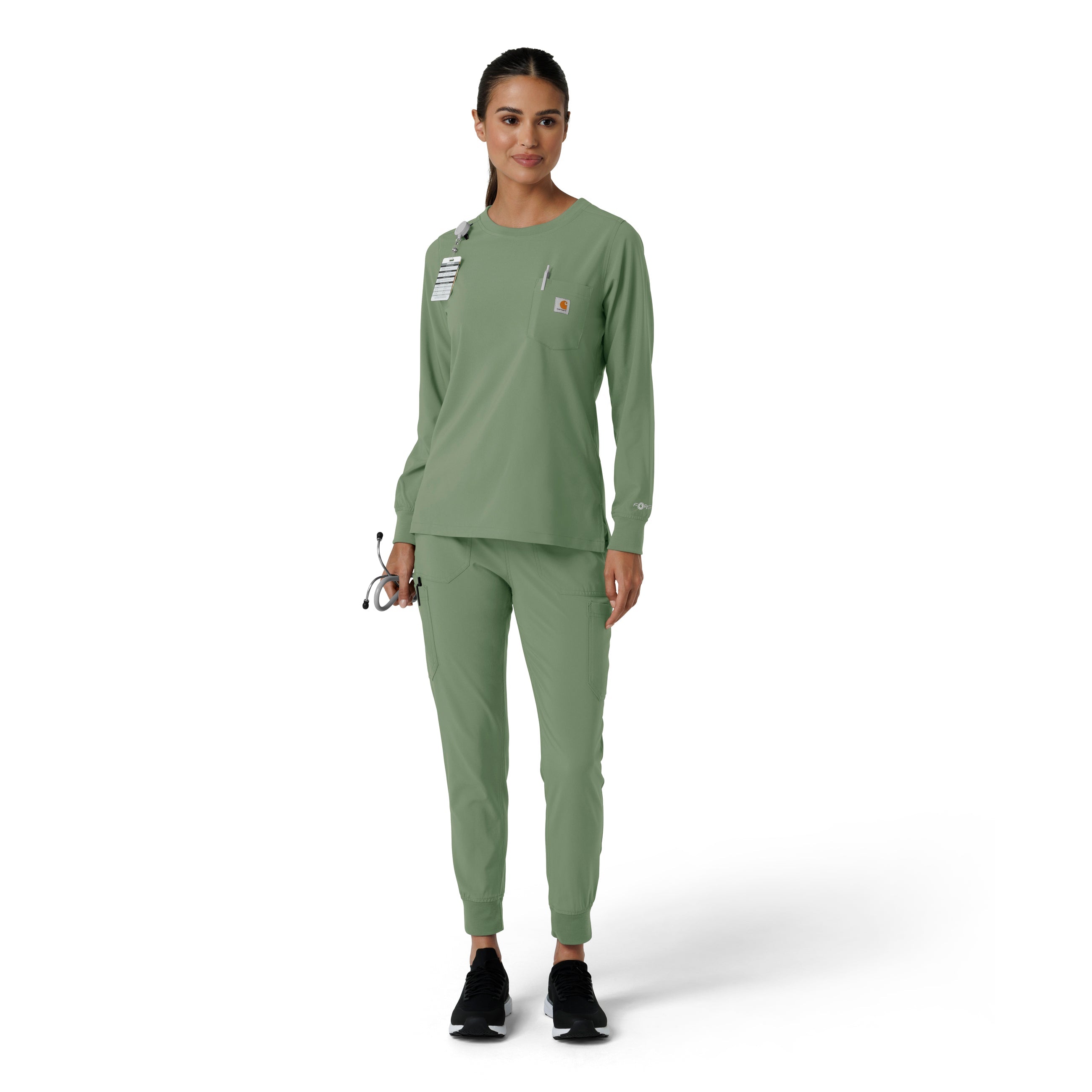 Force Cross-Flex C13610 Women's Crew Neck Long Sleeve Scrub Top Green Slate