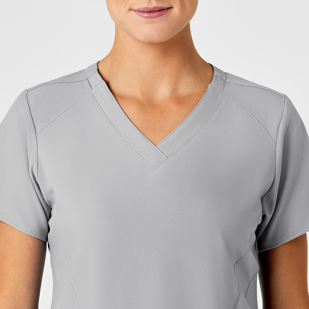 W123 6155 Stylized V-Neck Scrub Top Grey