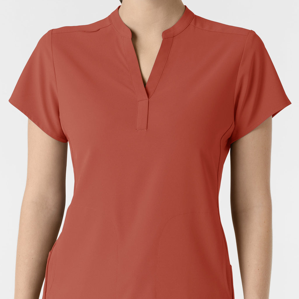 RENEW 6734 Mandarin Collar Scrub Top Mineral Red