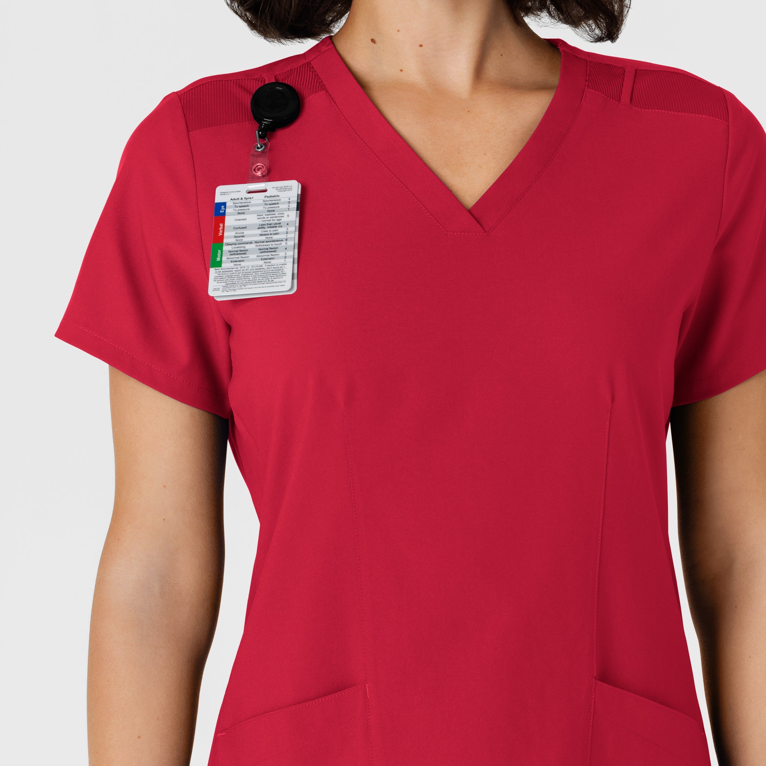 W123 6145 Flex-n-Reach Side Panel V-Neck Scrub Top Red