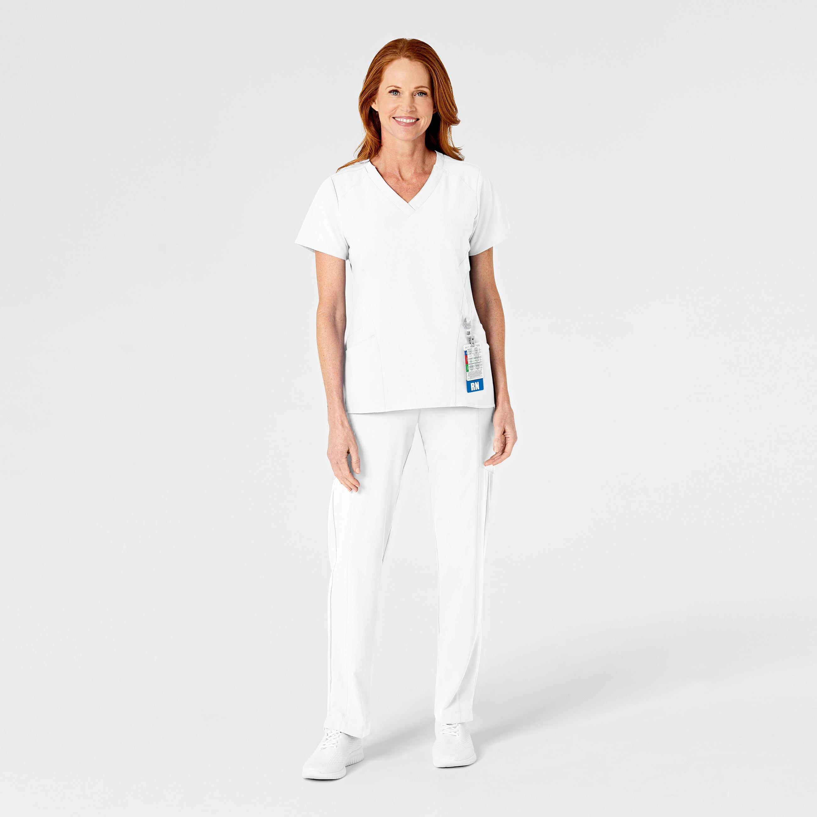 W123 5155 Flat Front Cargo Scrub Pants White