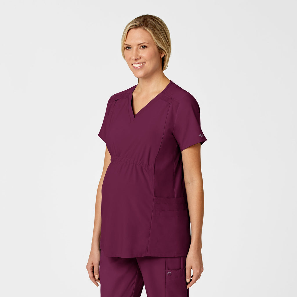 W123 4555 Maternity V-Neck Scrub Top Wine