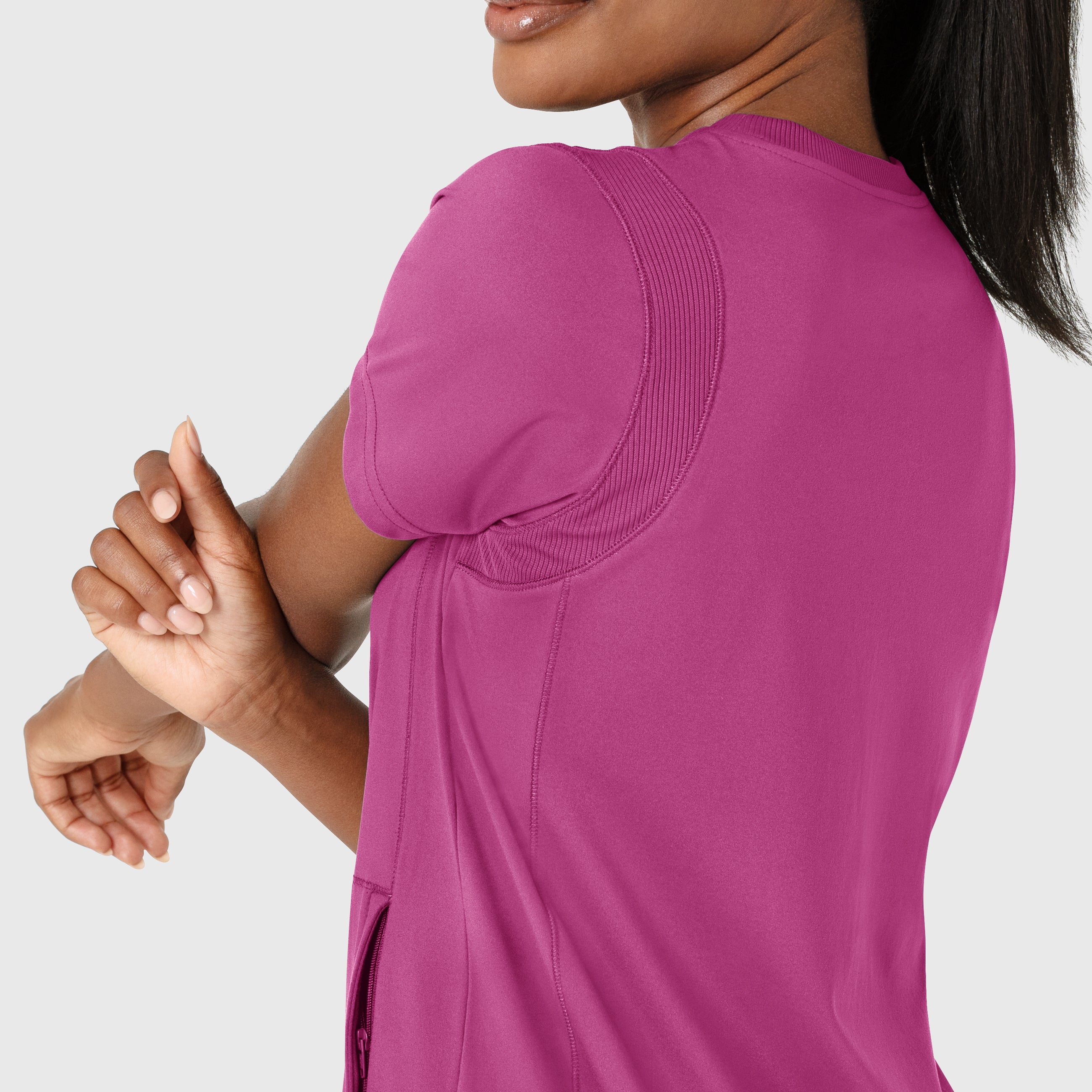 RENEW 6359 Knit Flex-n-Reach Crew Neck Scrub Top Raspberry