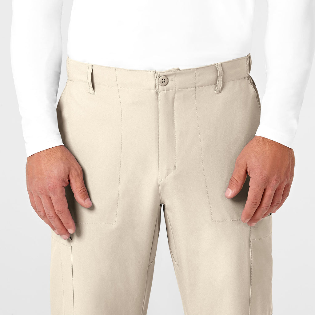 W123 5355 Men's Flat Front Cargo Scrub Pants Khaki