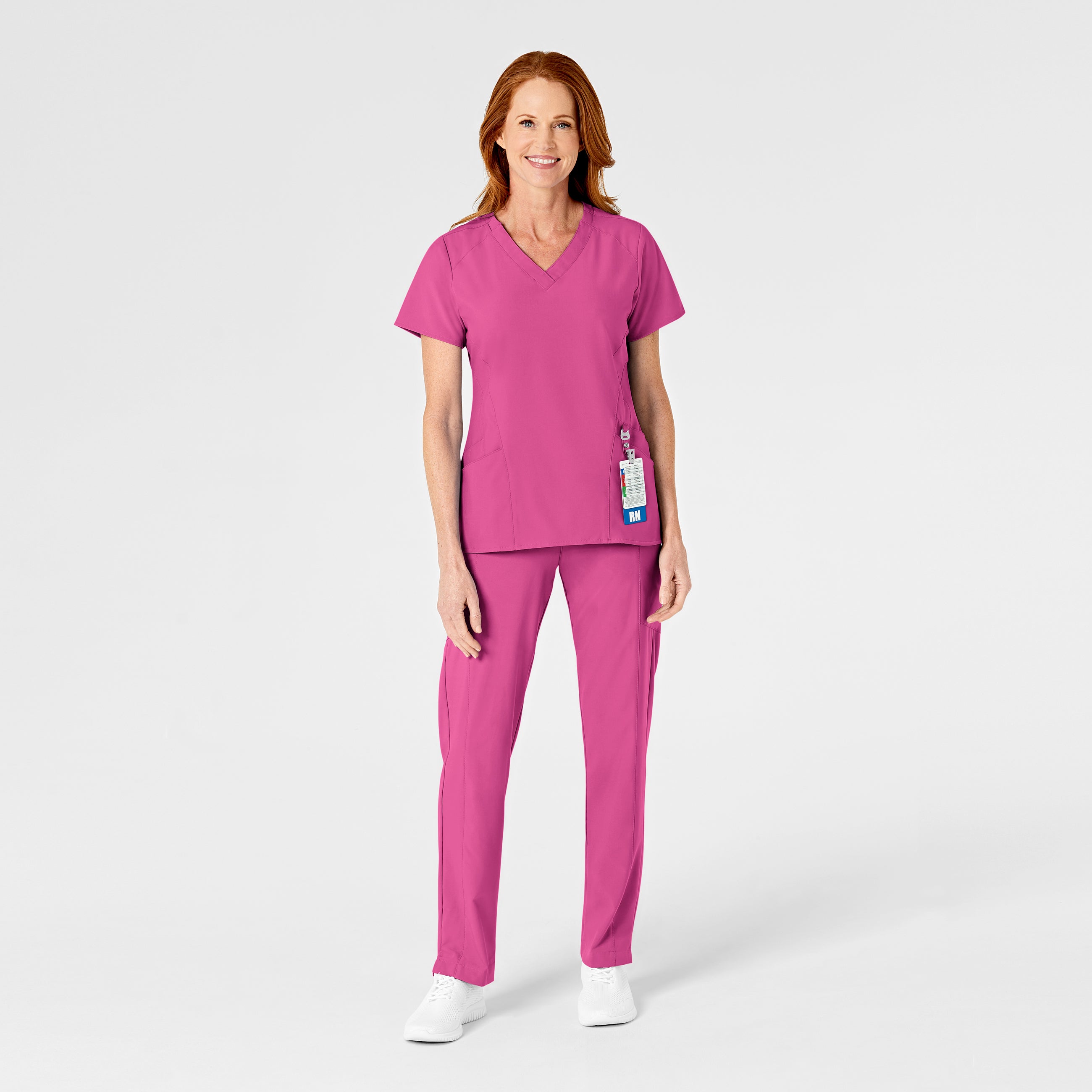 W123 5155 Flat Front Cargo Scrub Pants Hot Pink