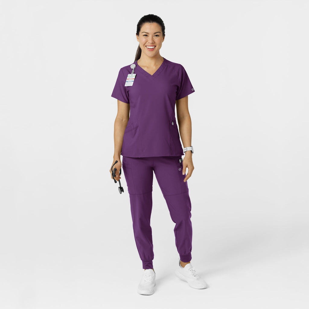 W123 5555 Comfort Waist Cargo Jogger Scrub Pants Eggplant