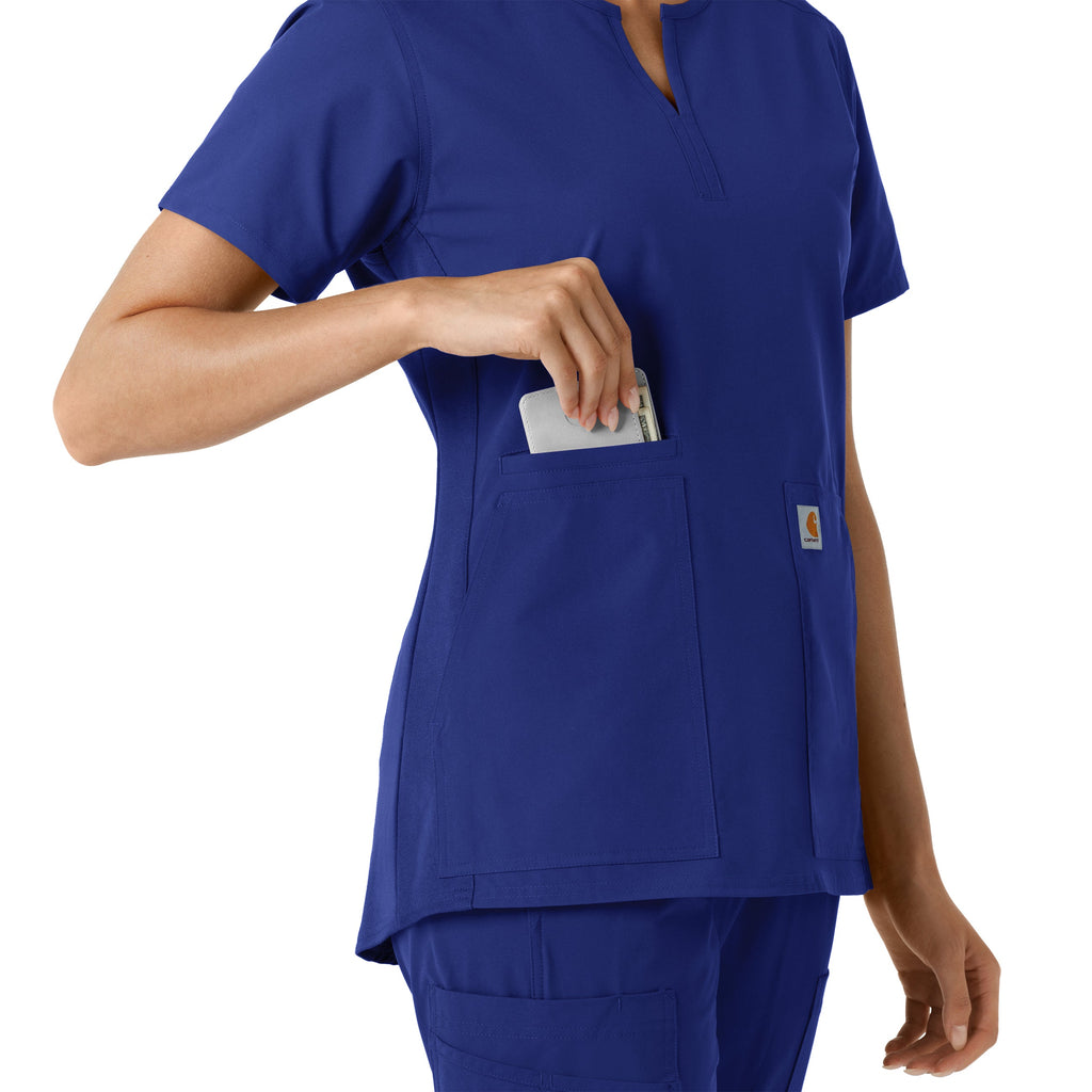 Force Essentials C12413 Women's Notch Neck Tunic Knit Panel Scrub Top Galaxy Blue