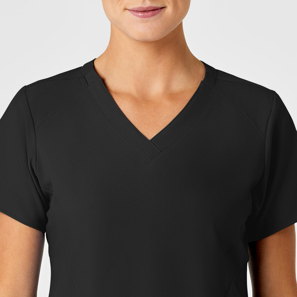 W123 6155 Stylized V-Neck Scrub Top Black