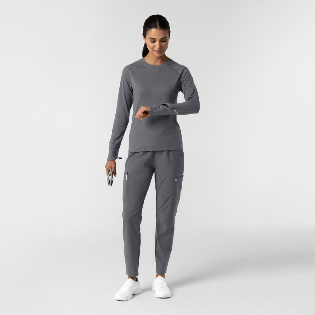 Layers 2139 Women's Watch Window Long Sleeve Underscrub Top Pewter