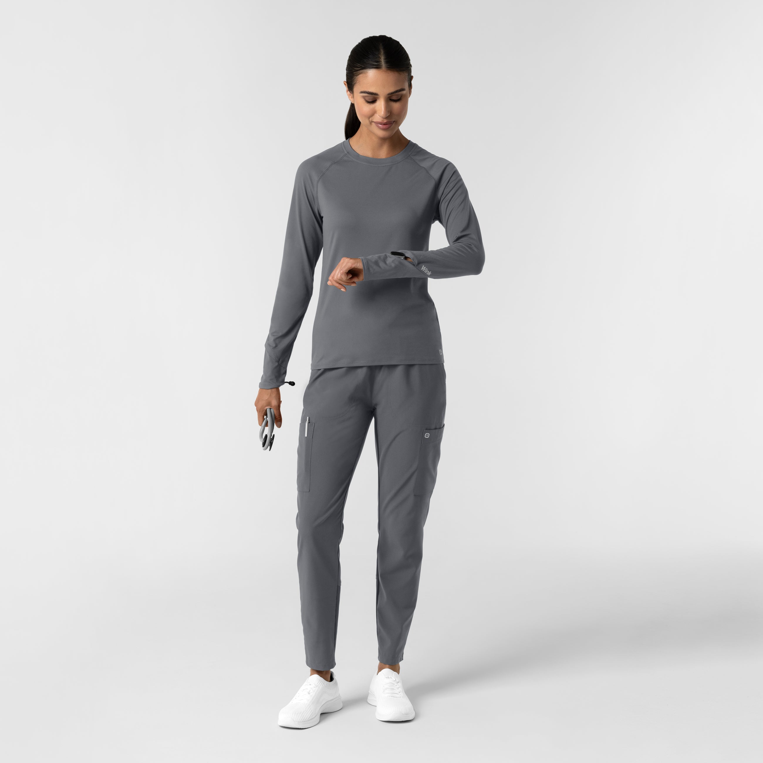 Layers 2139 Women's Watch Window Long Sleeve Underscrub Top Pewter