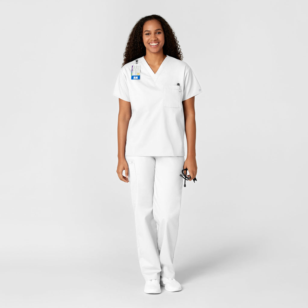 WonderWORK 100 Unisex V-Neck Scrub Top White