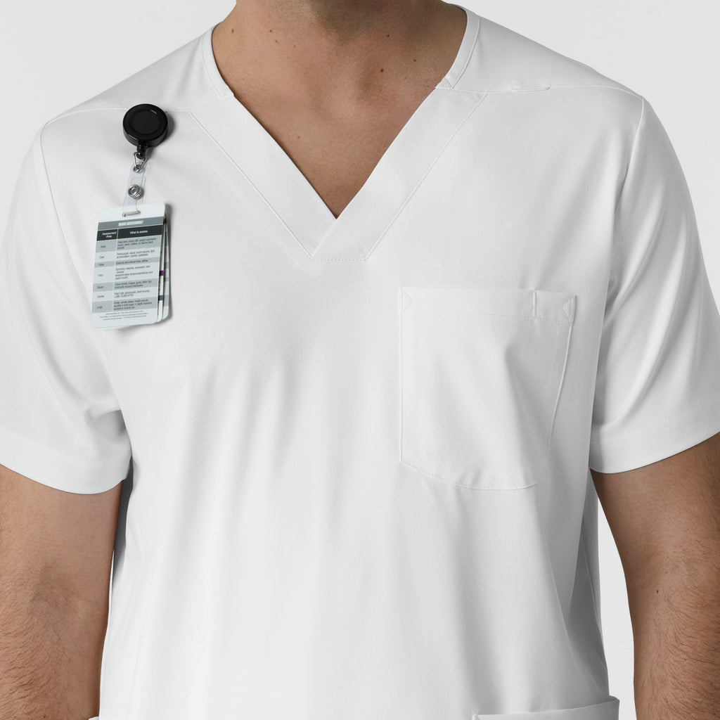 Boundless 6351 Men's Multi Pocket V-Neck Scrub Top White