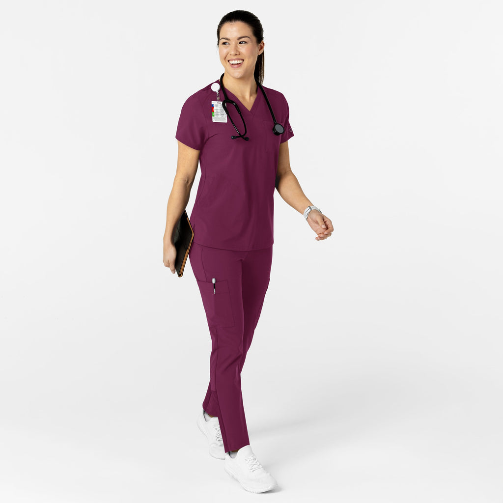 W123 6045 Flex-n-Reach V-Neck Scrub Top Wine