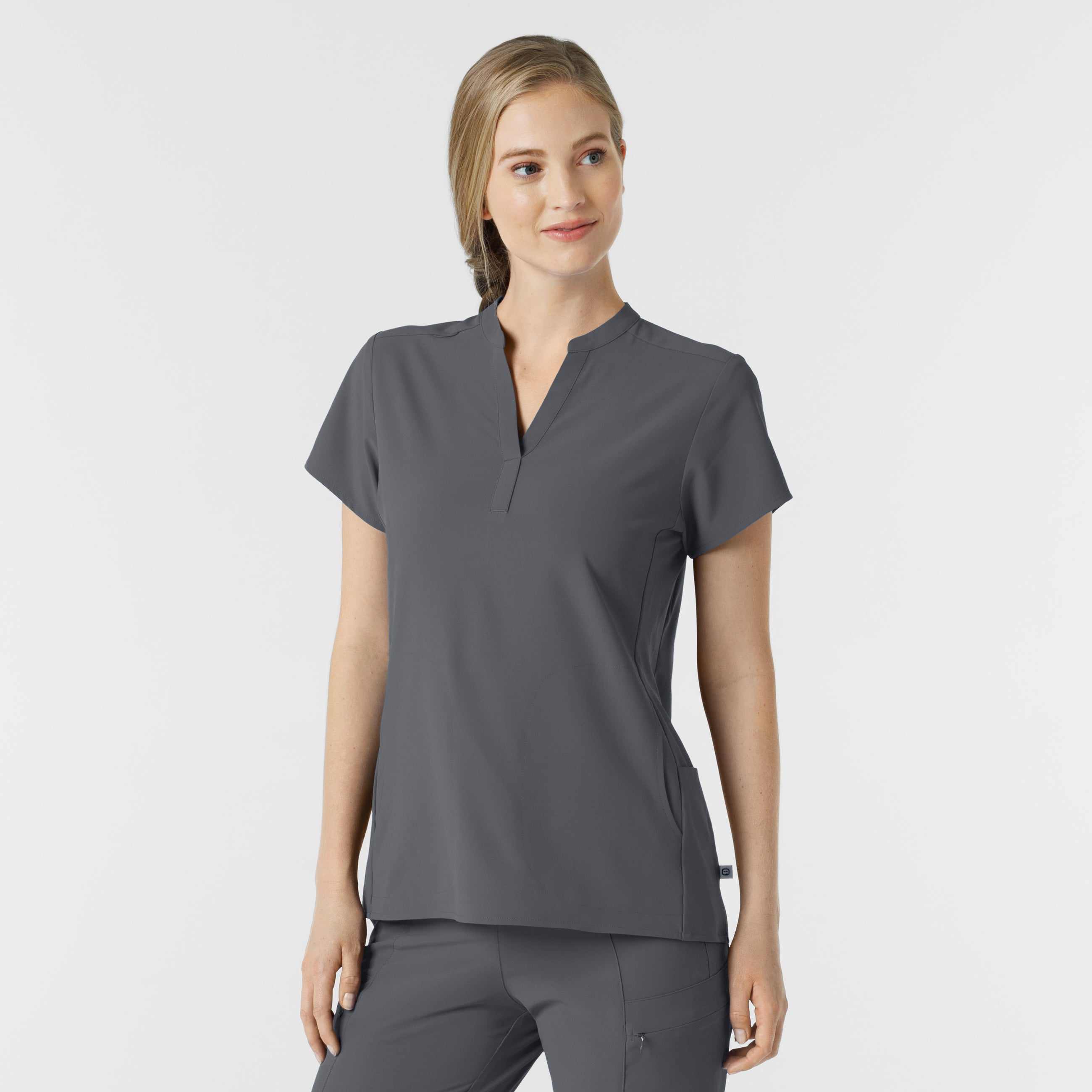 RENEW 6734 Mandarin Collar Scrub Top Pewter