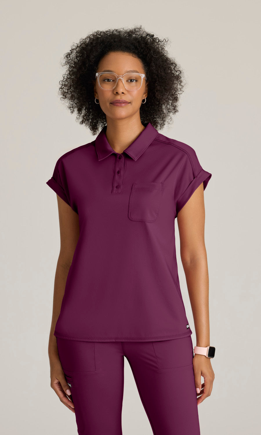 Grey's Anatomy Knits GRST254 Renew Knit Scrub Top Wine