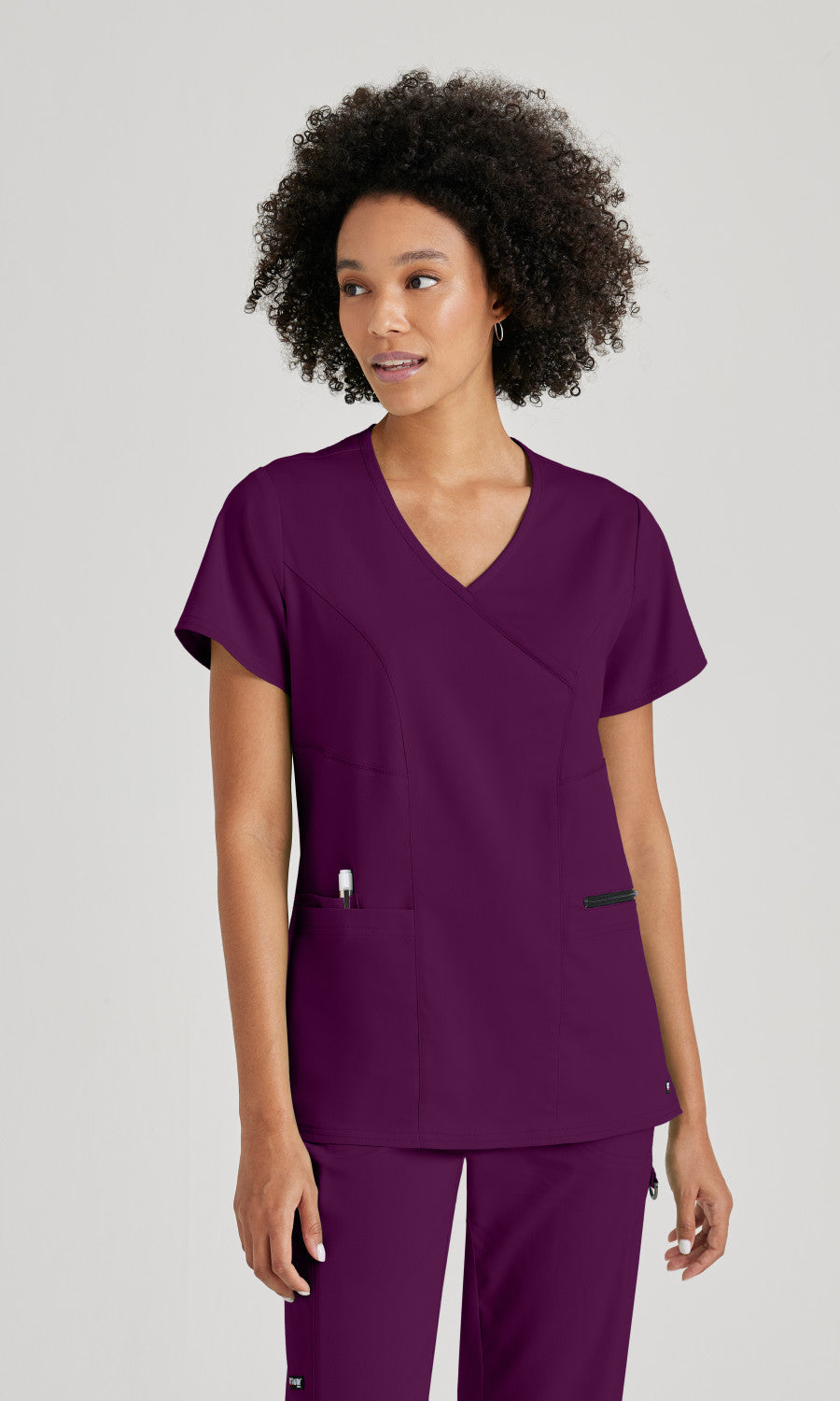 Grey's Anatomy Stretch GRST001 Kim Scrub Top Wine