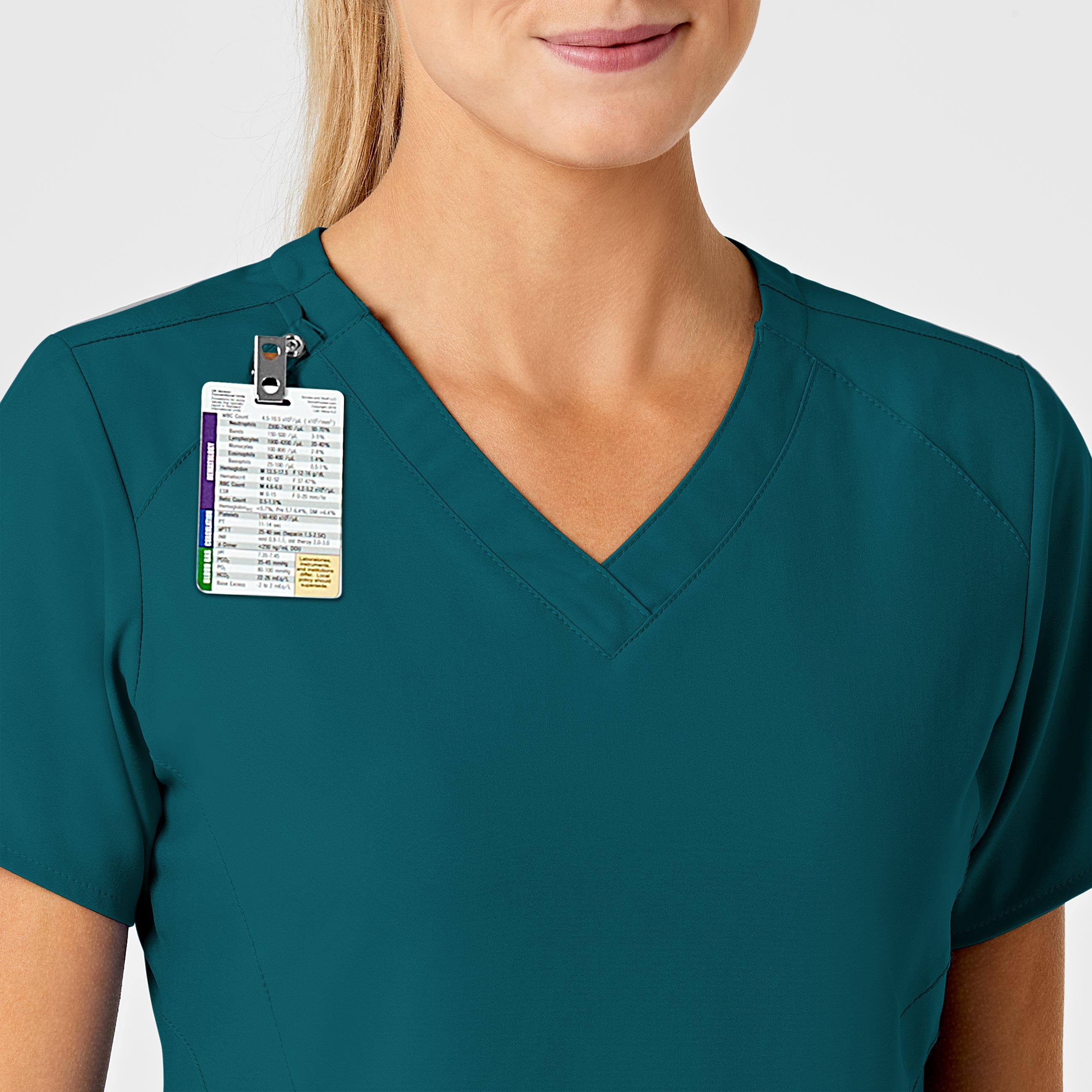 W123 6155 Stylized V-Neck Scrub Top Caribbean Blue