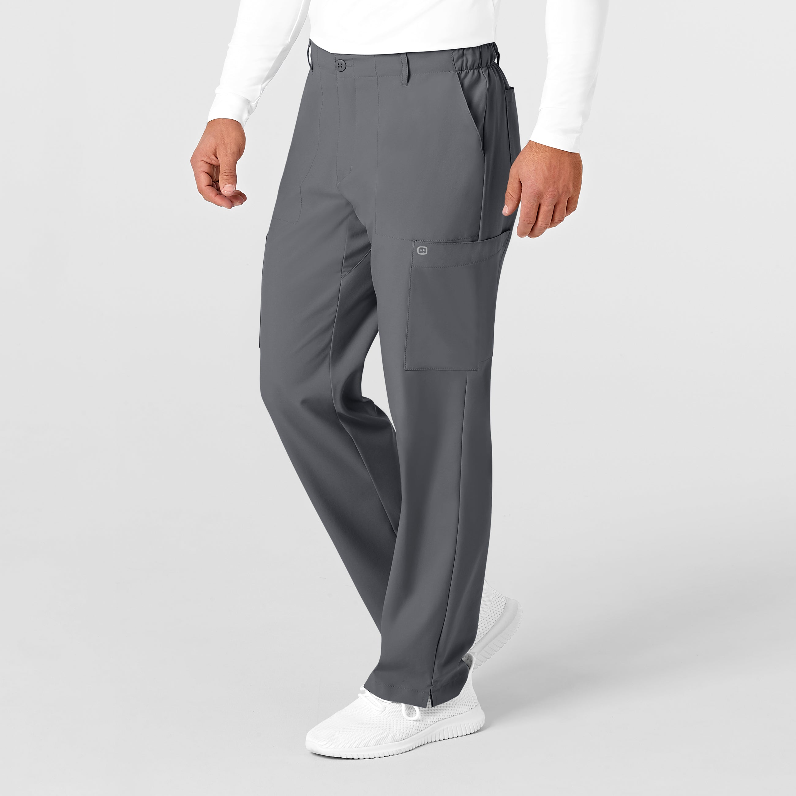 W123 5355 Men's Flat Front Cargo Scrub Pants Pewter