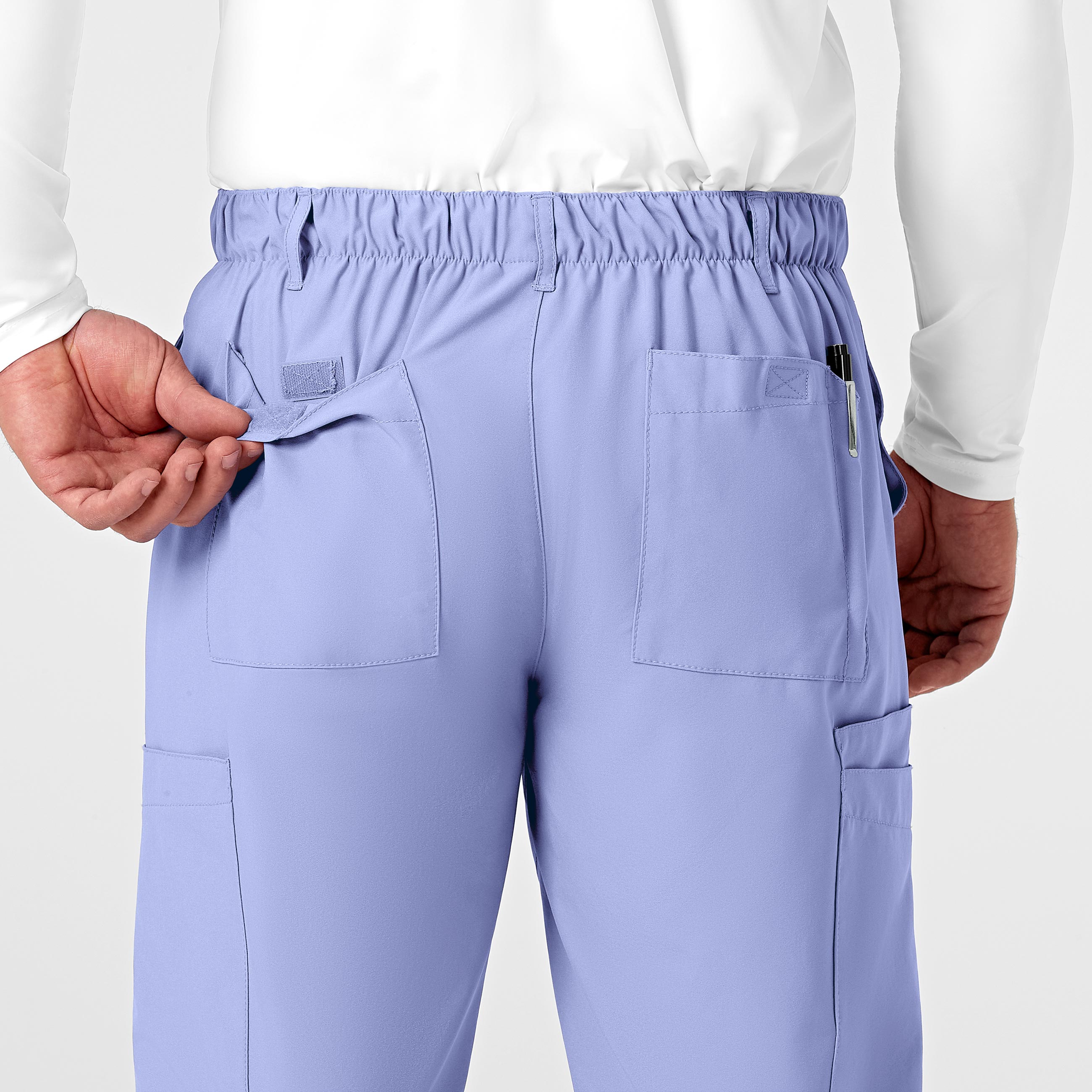 W123 5355 Men's Flat Front Cargo Scrub Pants Ceil Blue
