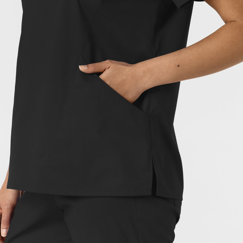 WonderWORK 106 Curved V-Neck Scrub Top Black