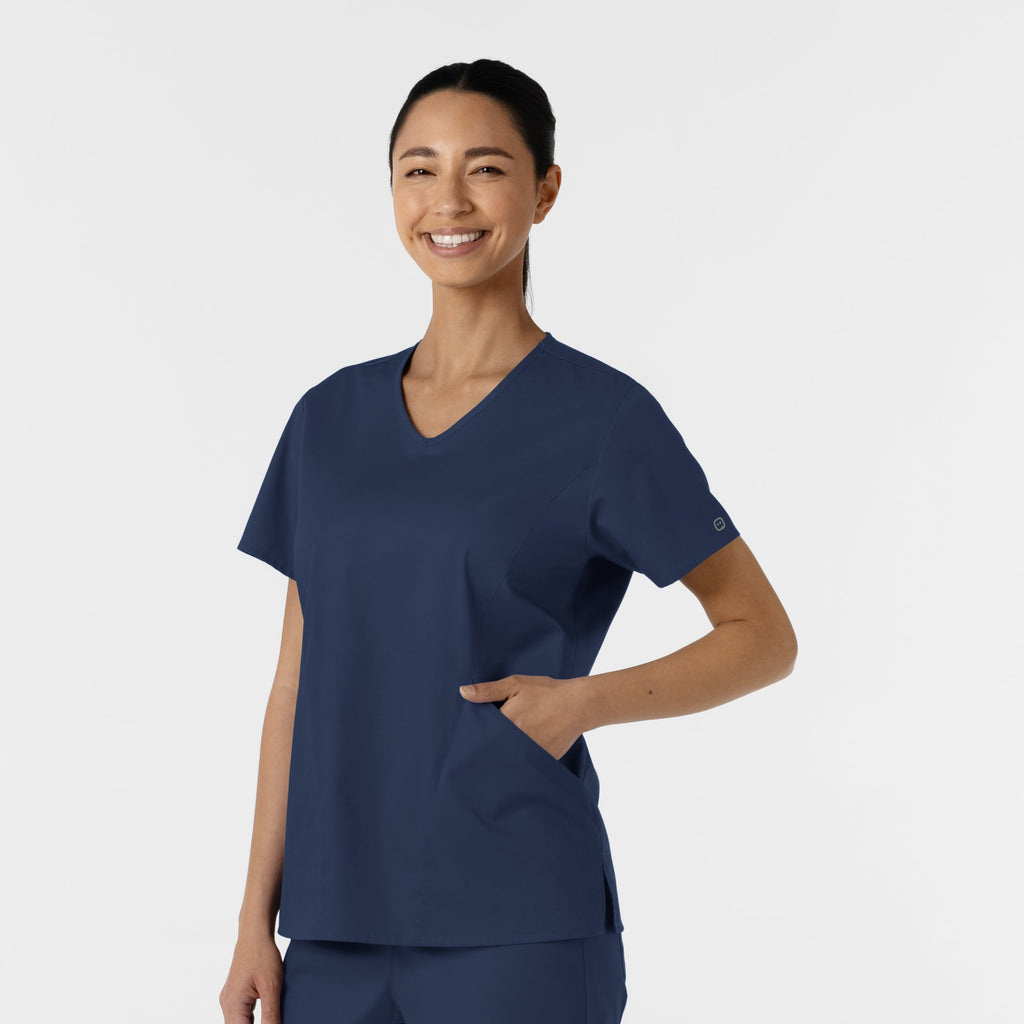 WonderWORK 106 Curved V-Neck Scrub Top Navy