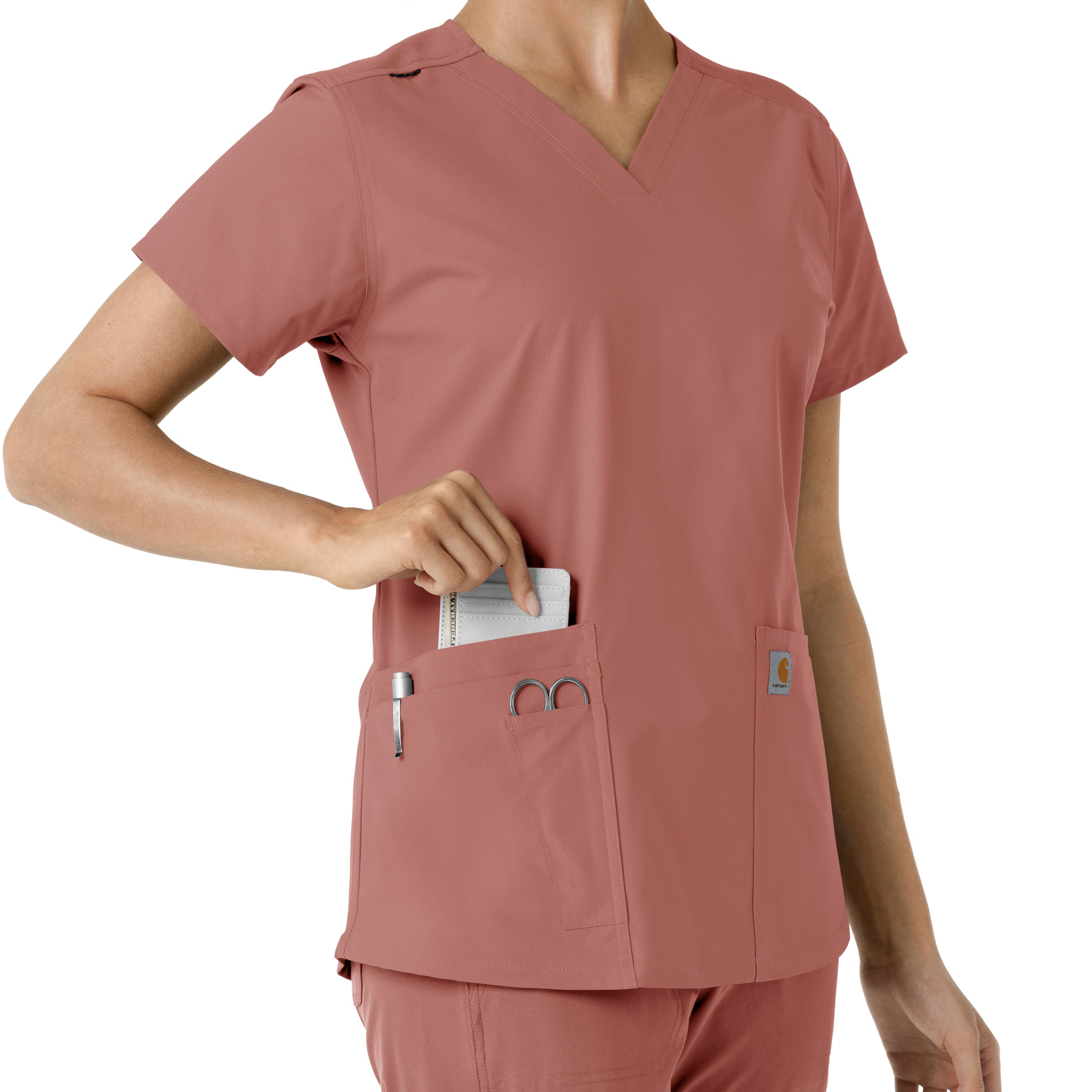 Force Essentials C12313 V-Neck Knit Panel Scrub Top Wildrose