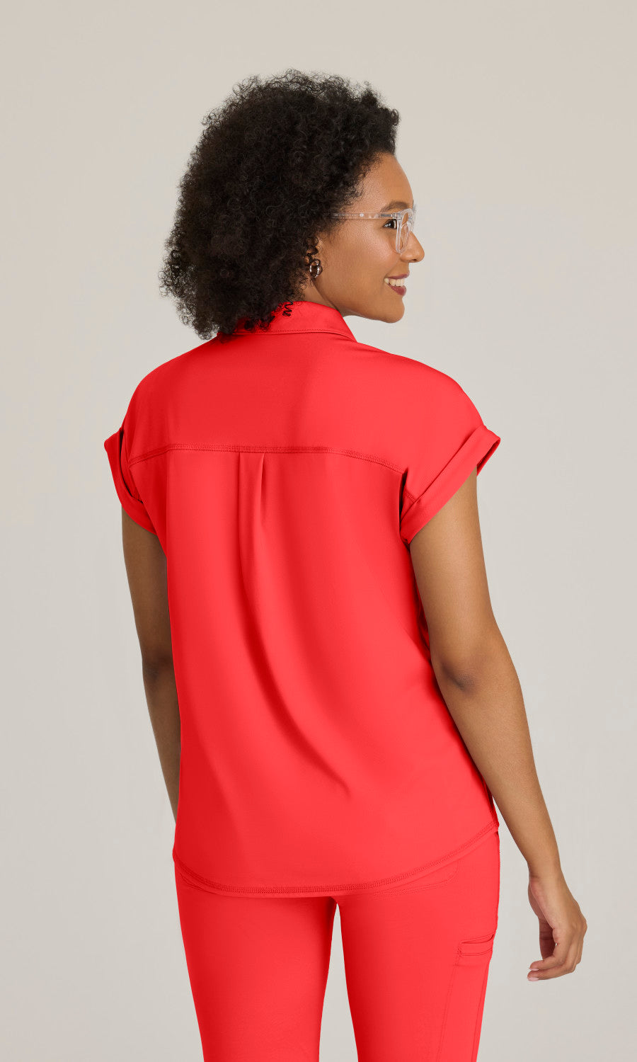 Grey's Anatomy Knits GRST254 Renew Knit Scrub Top Radiant Coral