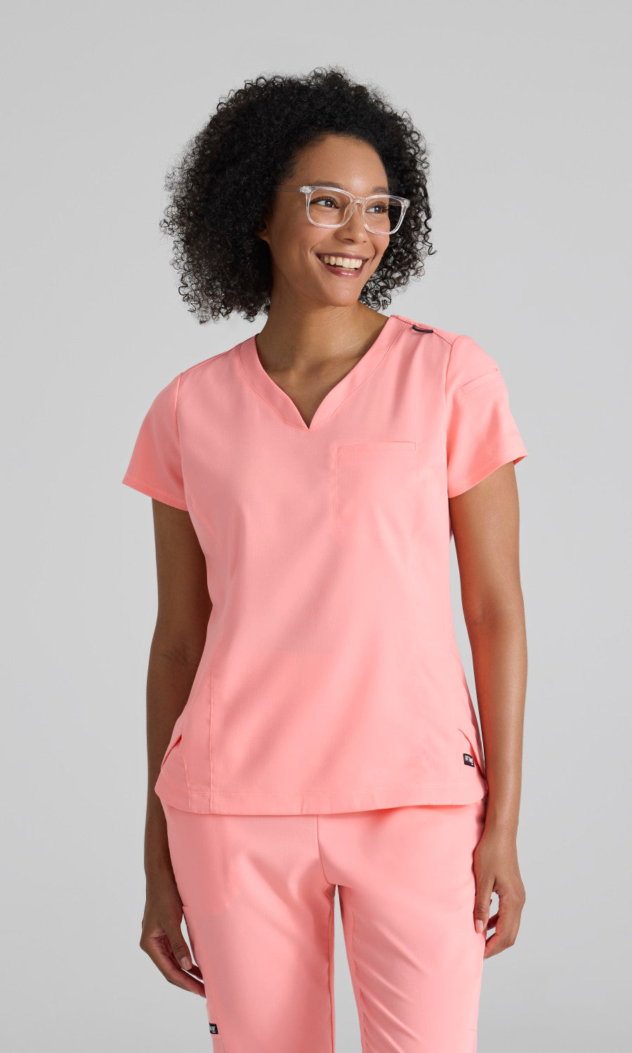 Grey's Anatomy Stretch GRST136 Capri Tuck-in Scrub Top Bright Papaya