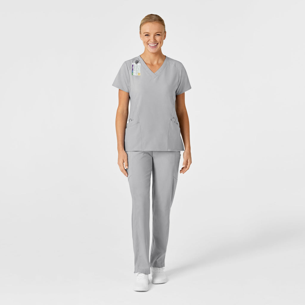 W123 6155 Stylized V-Neck Scrub Top Grey