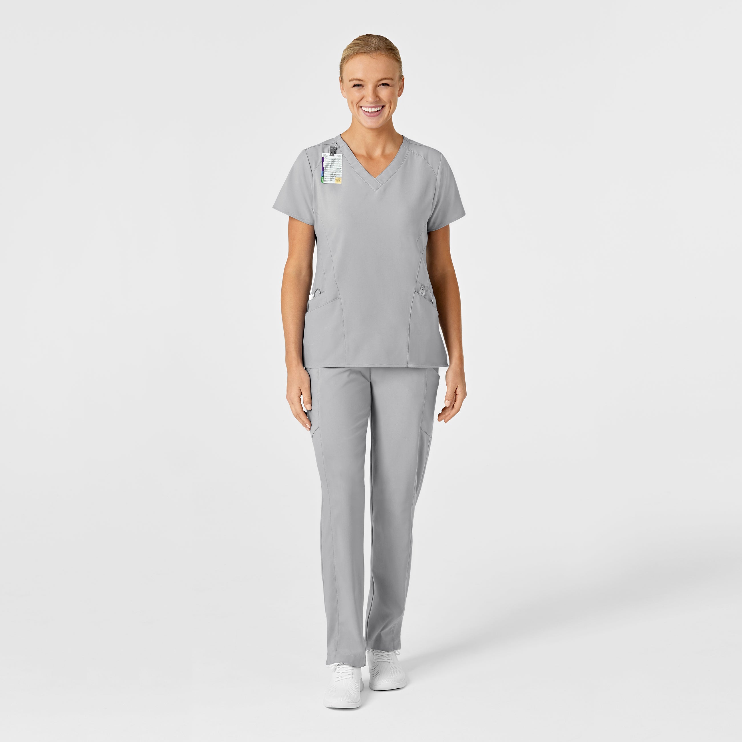 W123 6155 Stylized V-Neck Scrub Top Grey