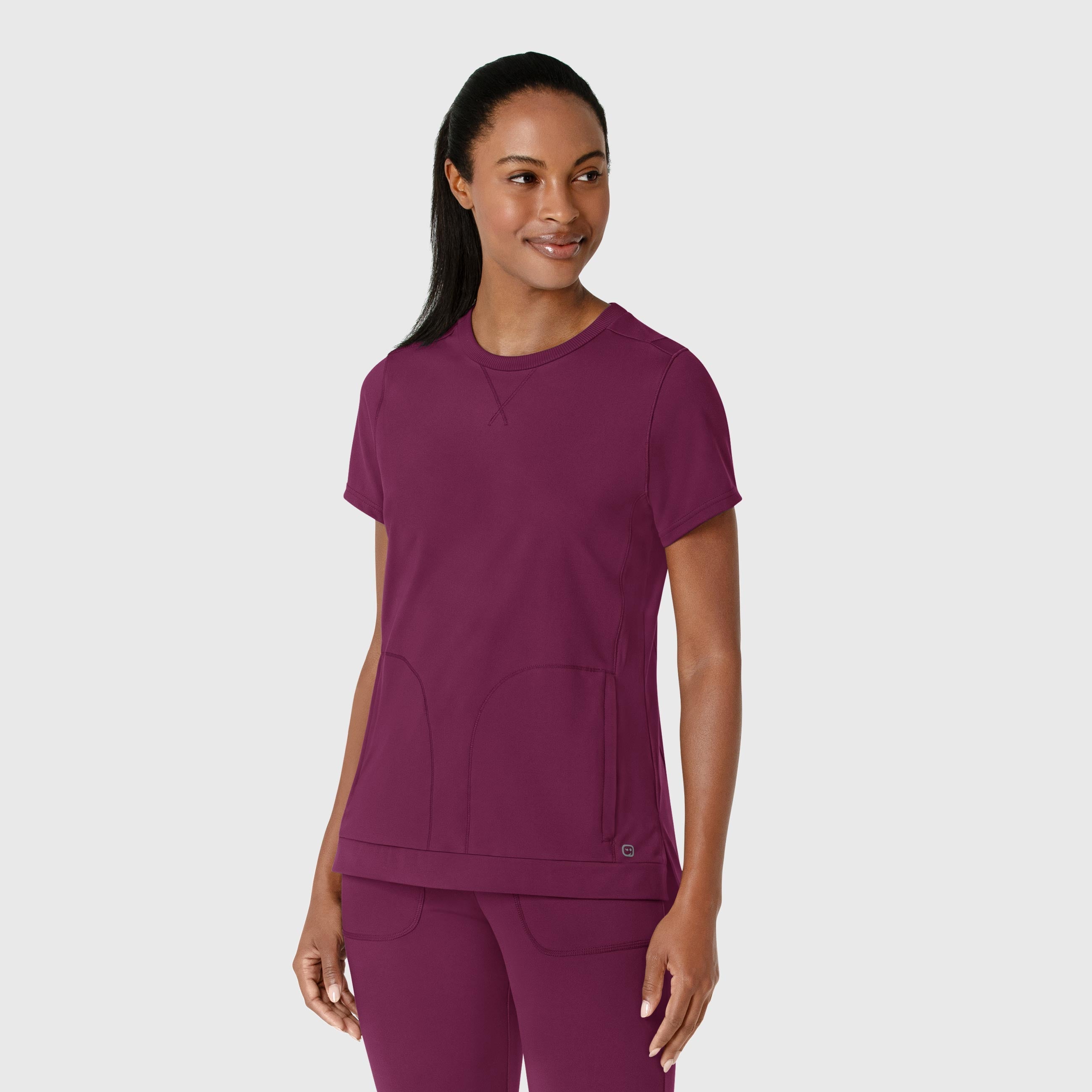 RENEW 6359 Knit Flex-n-Reach Crew Neck Scrub Top Wine