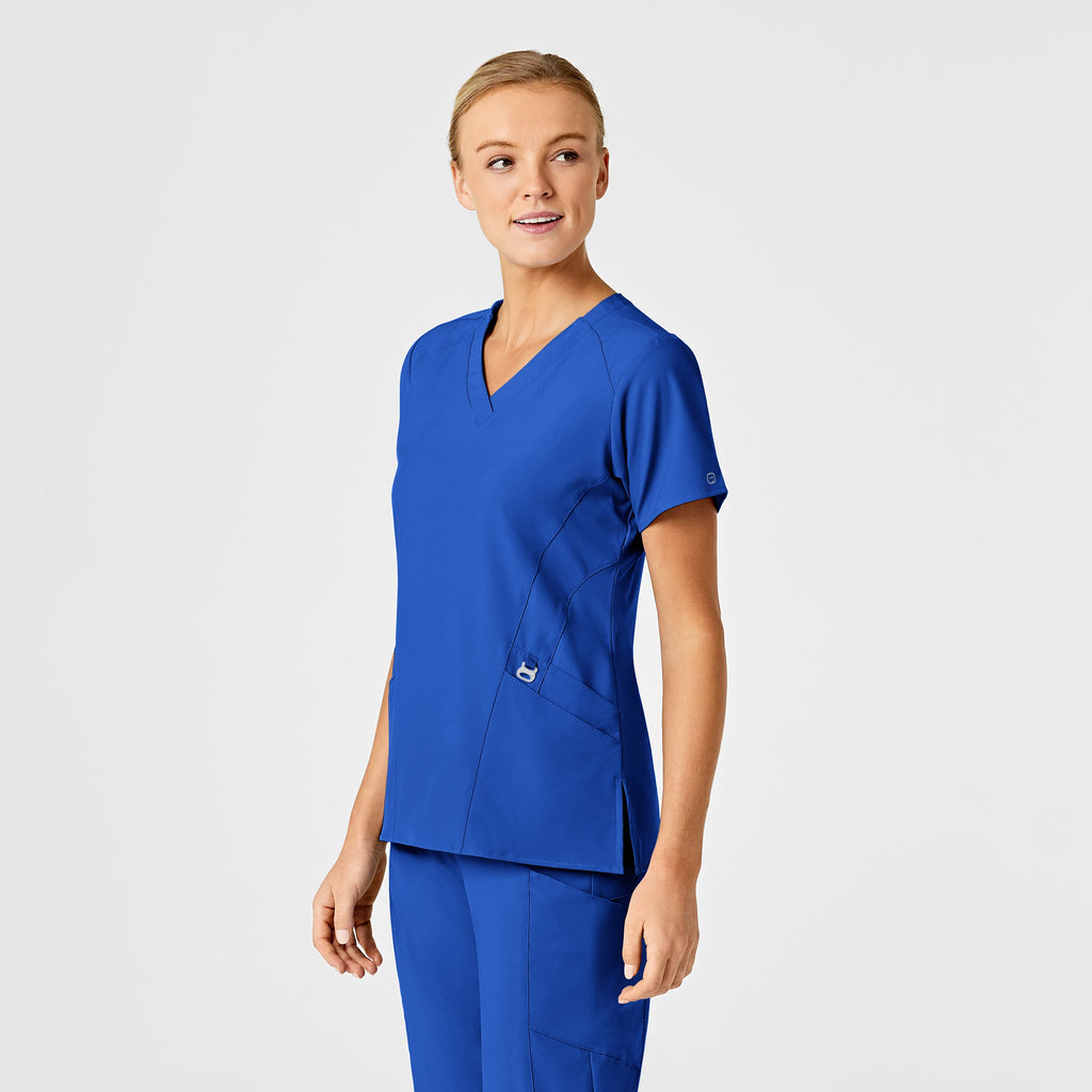 W123 6155 Stylized V-Neck Scrub Top Royal