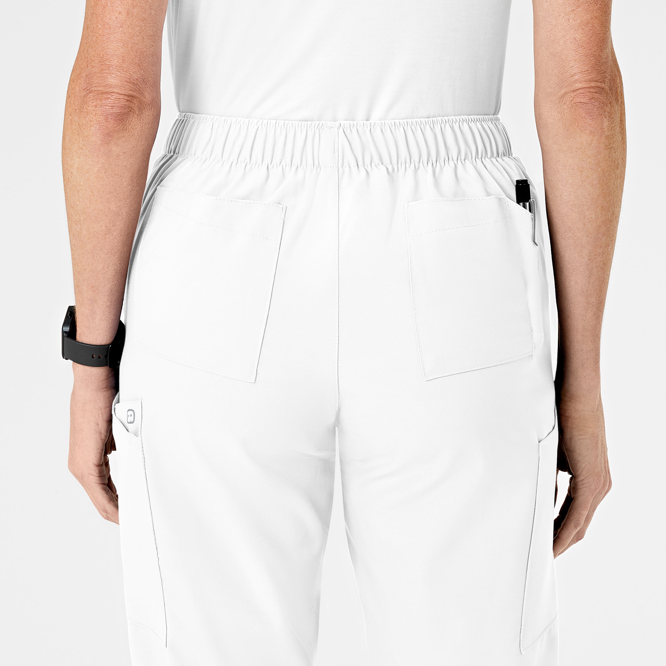 W123 5155 Flat Front Cargo Scrub Pants White
