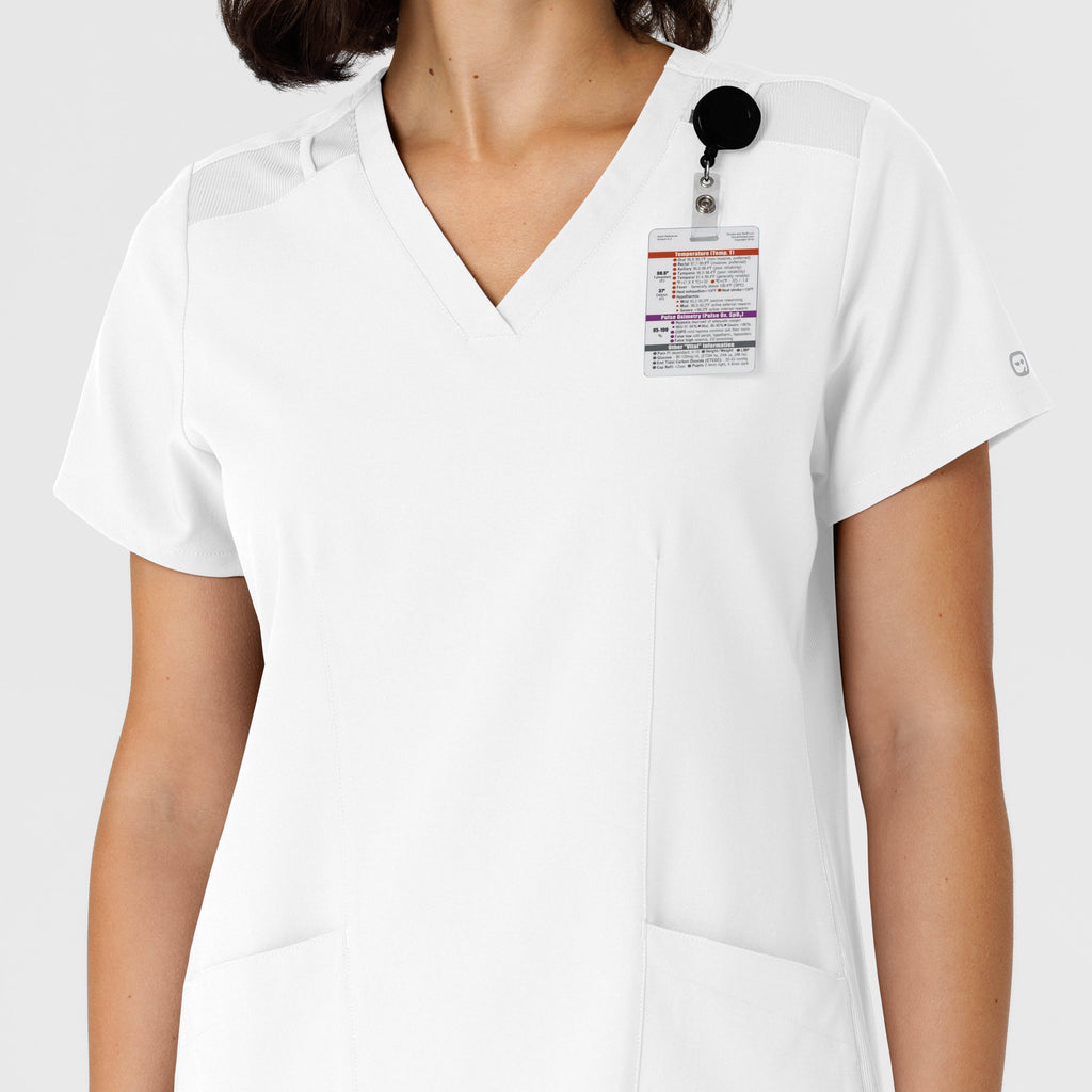 W123 6145 Flex-n-Reach Side Panel V-Neck Scrub Top White