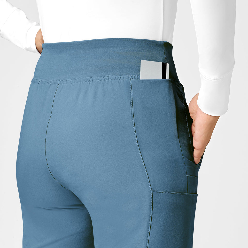 W123 5555 Women's Comfort Waist Cargo Jogger Scrub Pants Pacific Blue