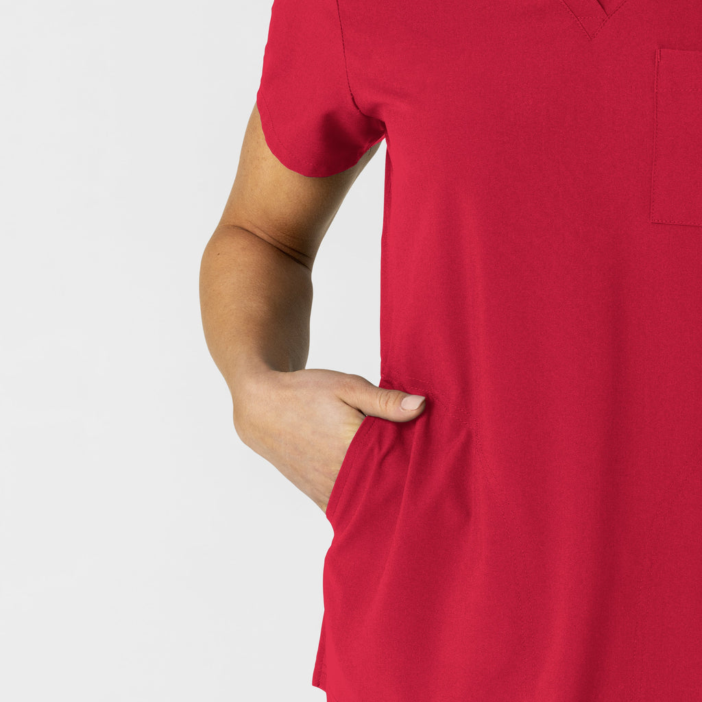 W123 6045 Flex-n-Reach V-Neck Scrub Top Red